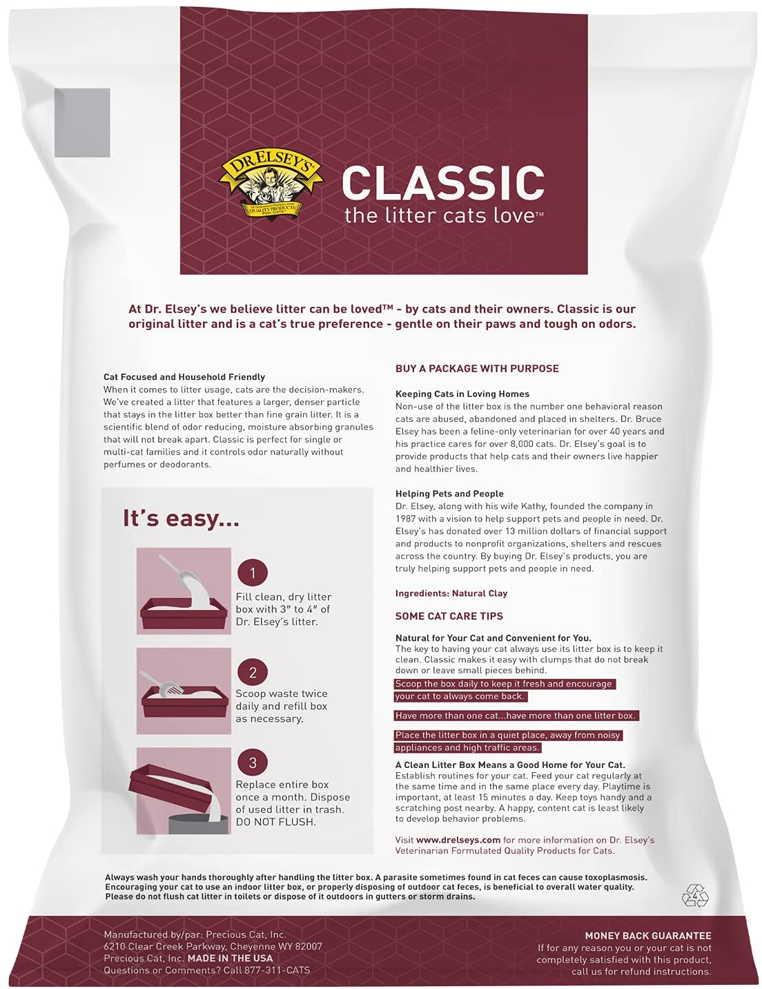 Dr. Elsey-s Precious Cat Classic Premium Clumping Cat Litter. 40 lb Bag
