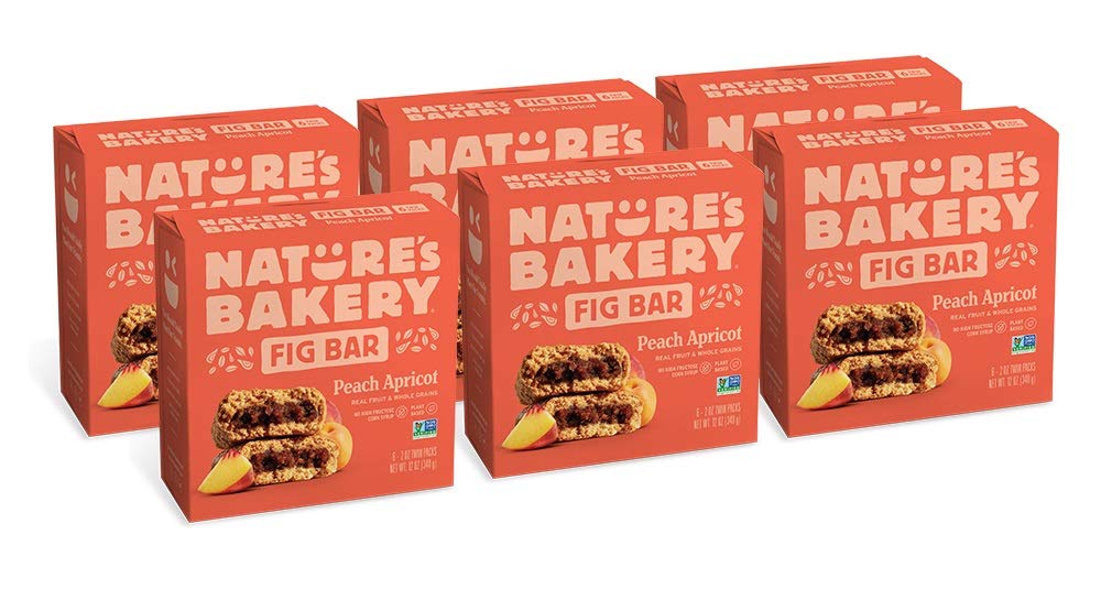 Nature's Bakery Whole Wheat Fig Bars. Peach Apricot. Real Fruit. Vegan. Non-GMO. Snack bar. 6 boxes with 6 twin packs (36 twin packs)