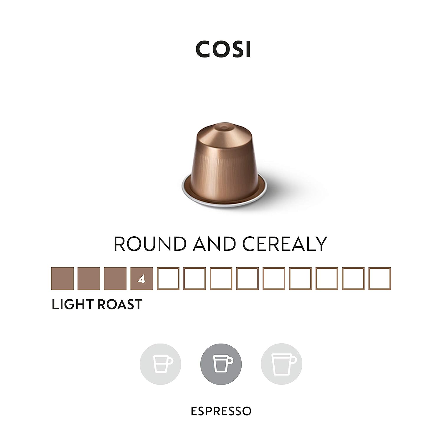 Nespresso Capsules OriginalLine. Cosi. Mild Roast Espresso Coffee. 50 Count Coffee Pods. Brews 1.35oz (ORIGINAL LINE ONLY)