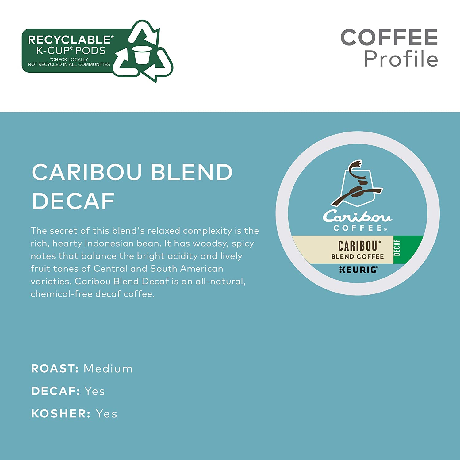 Caribou Coffee Caribou Blend Decaf Single-Serve Keurig K-Cup Pods Medium Roast Coffee 96 Count