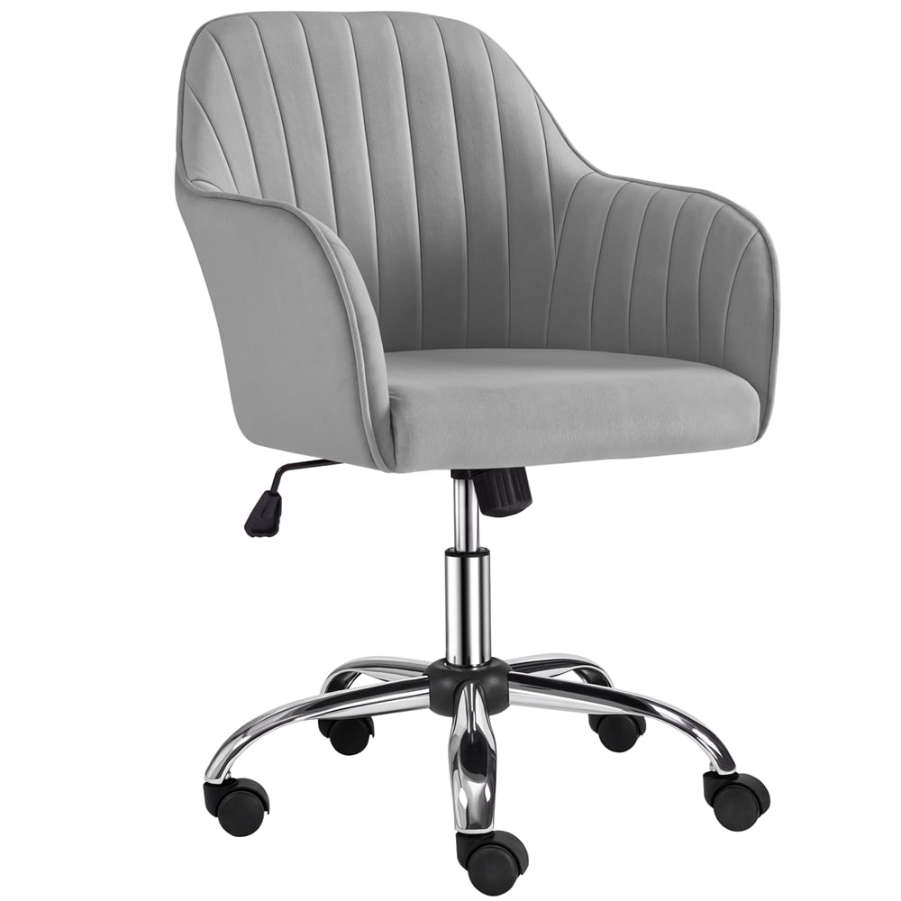Alden Designs Velvet Mid-Back Task Chair with Armrests. Light Gray