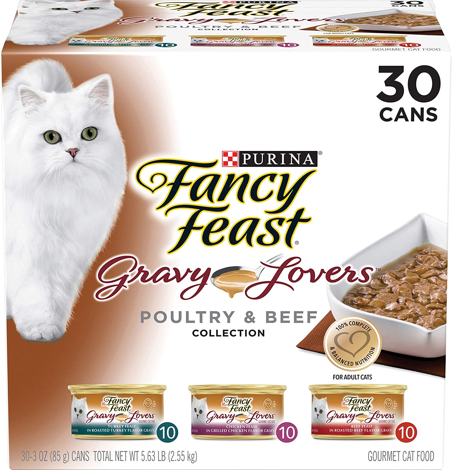 Purina Fancy Feast Gravy Wet Cat Food Variety Pack. Gravy Lovers Poultry & Beef Feast Collection - (30) 3 oz. Cans