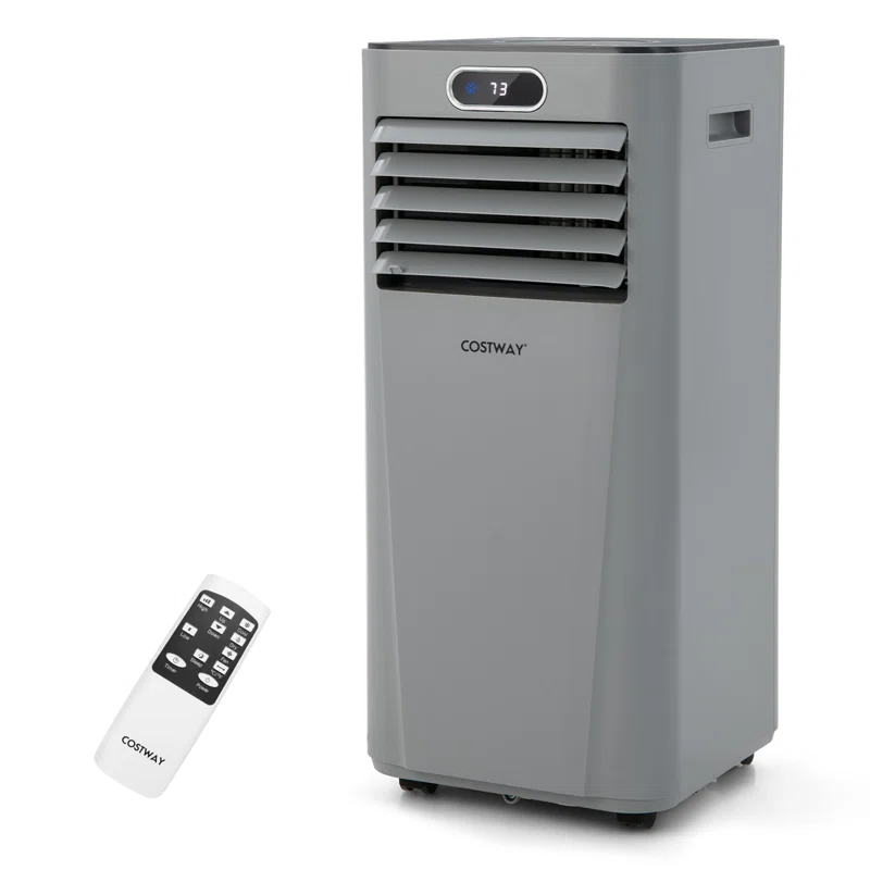 Costway FP10120US-GR 10000 BTU(ASHRAE) 7000 BTU(DOE) Portable Air Conditioner Cools Sq. Ft. with Dehumidifier Fan Mode Remote Control in Gray