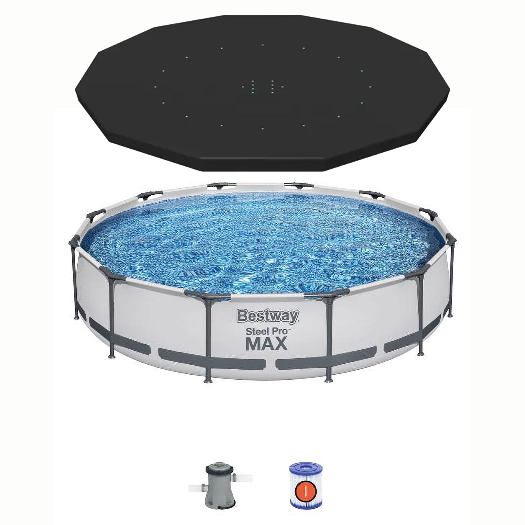 Bestway Steel Pro Max 12′ x 30″ Round Above Ground Pool & Flowclear Cover