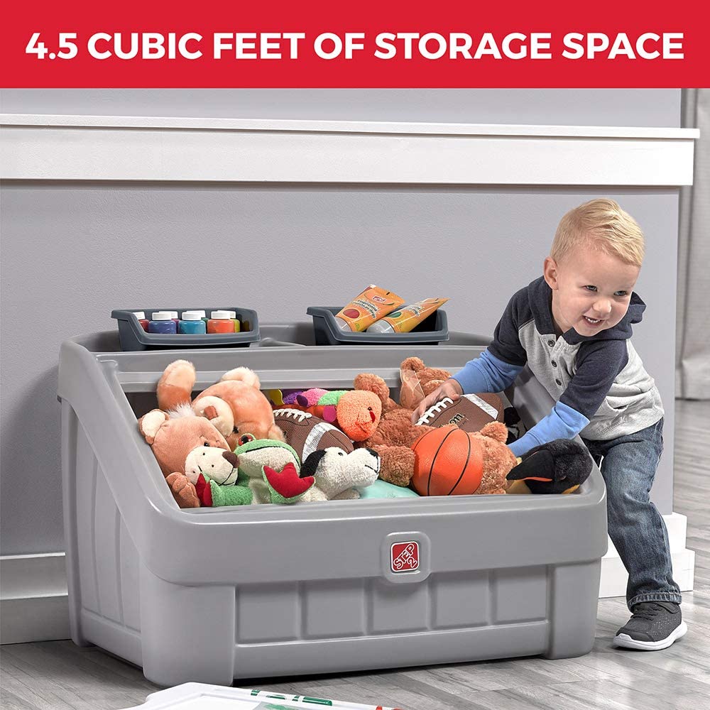 Step2 2-in-1 Toy Box & Art Lid | Plastic Toy & Art Storage Container. Grey