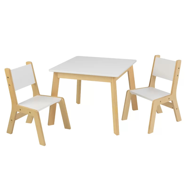 KidKraft Wooden Modern Table & 2 Chair Set. Children-s Furniture. White & Natural. Gift for Ages 3-8