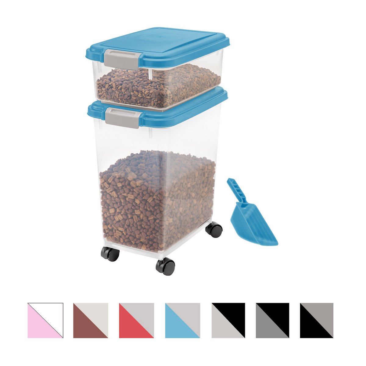 IRIS Airtight Food Storage Container and Scoop Combo for pet. dog. cat and bird food. Blue Moon/Gray