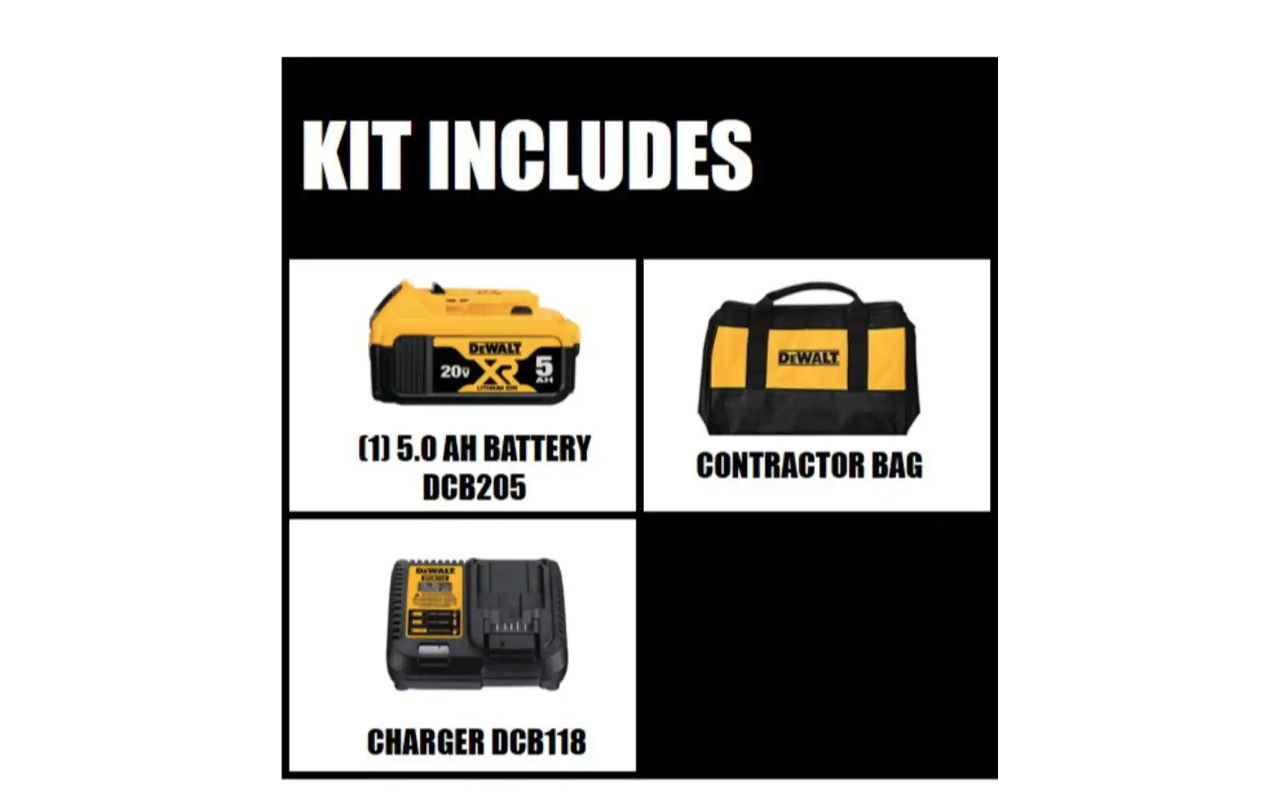 DEWALT DCB205CK 20-Volt MAX XR Premium Lithium-Ion 5.0Ah Battery Pack. Charger & Kit Bag