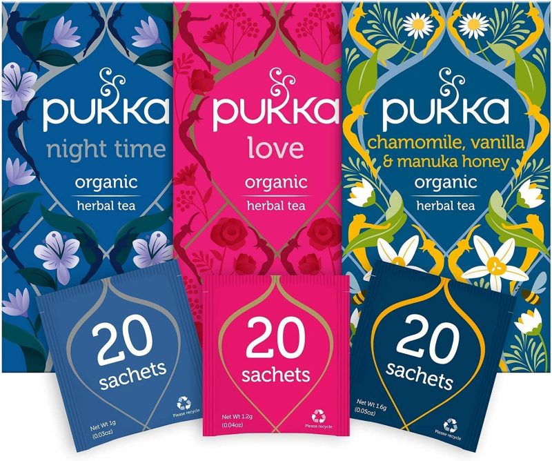 Pukka Herbs Relaxation Tea Bundle. Love. Night Time and Chamomile. 60 Sachets