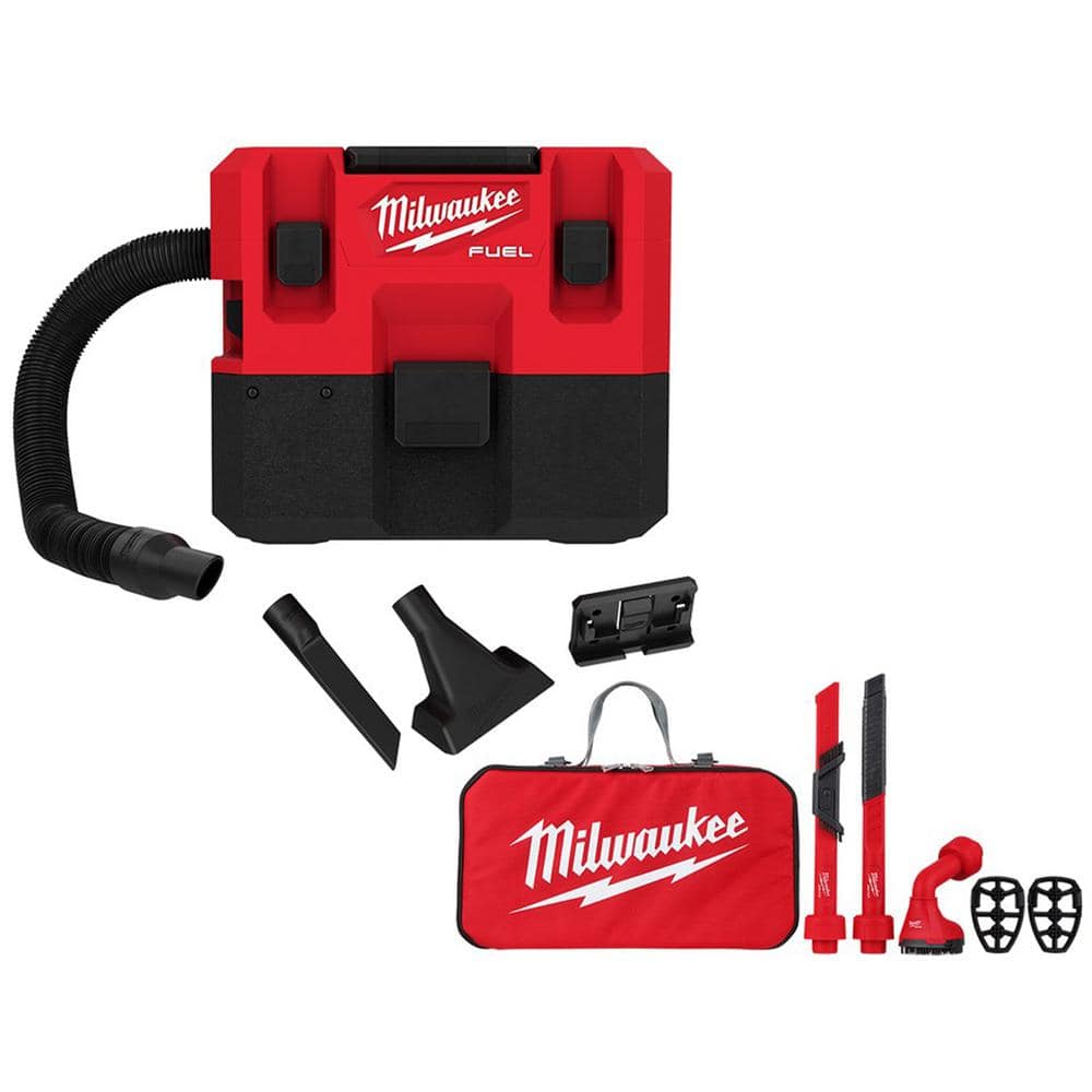 Milwaukee 0960-20-49-90-2019A M12 FUEL Cordless 1.6 Gal. Wet/Dry Vacuum with AIR-TIP 1-1/4 in. - 2-1/2 in. (4-Piece) Automotive Kit