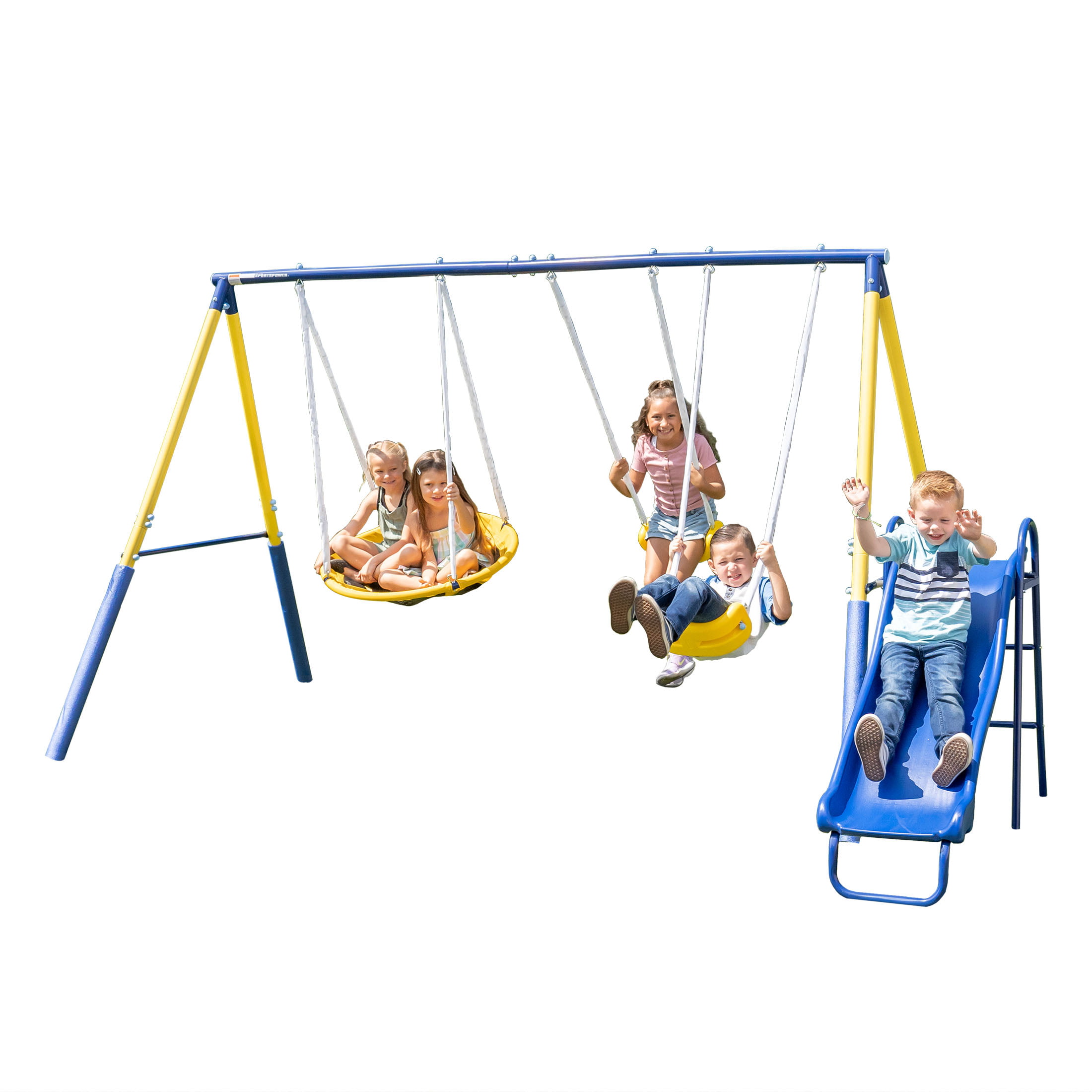 Sportspower Super Saucer Metal Swing Set with 2 Swings. Saucer Swing and a 1pc Heavy Duty Slide