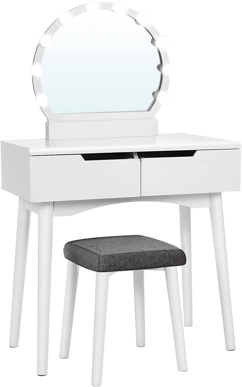 VASAGLE Makeup Vanity Set with 10 Light Bulbs. Dressing Makeup Table Desk  White URDT11WL