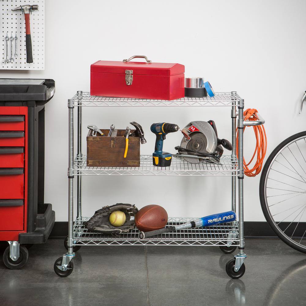 TRINITY TBFZ-0902 EcoStorage 3‐Tier 40.5 in. x 18 in. x 36 in. Cart in Chrome