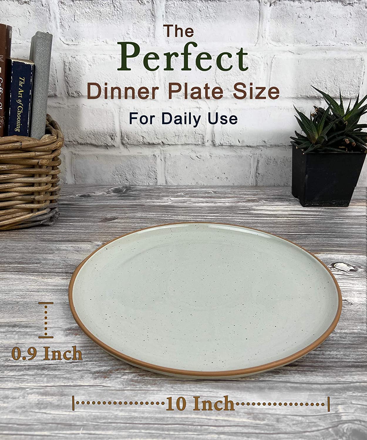 Mora Ceramic Dinner Plates Set of 6. 10 inch Dish Set - Microwave. Oven. and Dishwasher Safe. Scratch Resistant. Modern Rustic Dinnerware