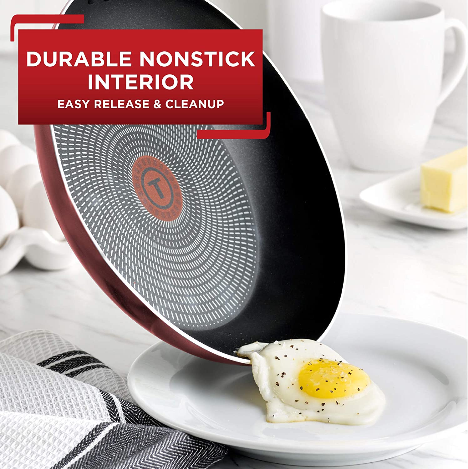 T-fal. Dishwasher Safe Cookware Set. 18 Piece. Red Initiatives Nonstick Inside