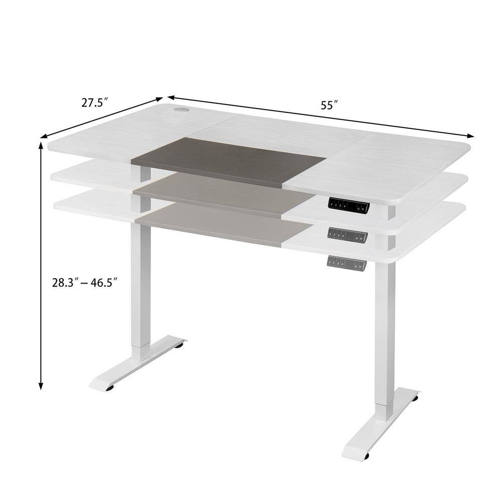 LACOO 55 in. White Electric Standing Desk Height Adjustable Wooden Workstation