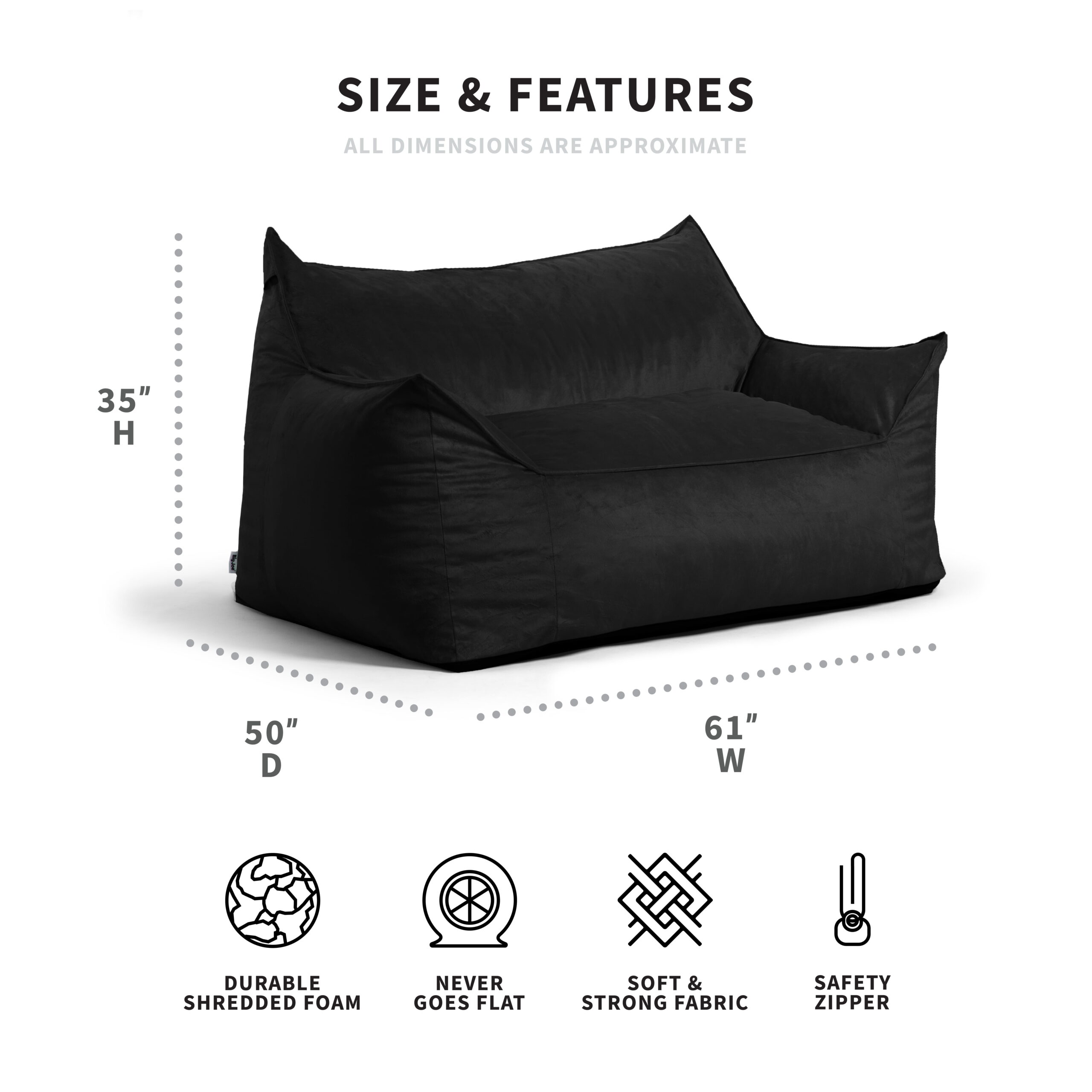 Big Joe Imperial Fufton Bean Bag Chair. Plush 4ft. Black