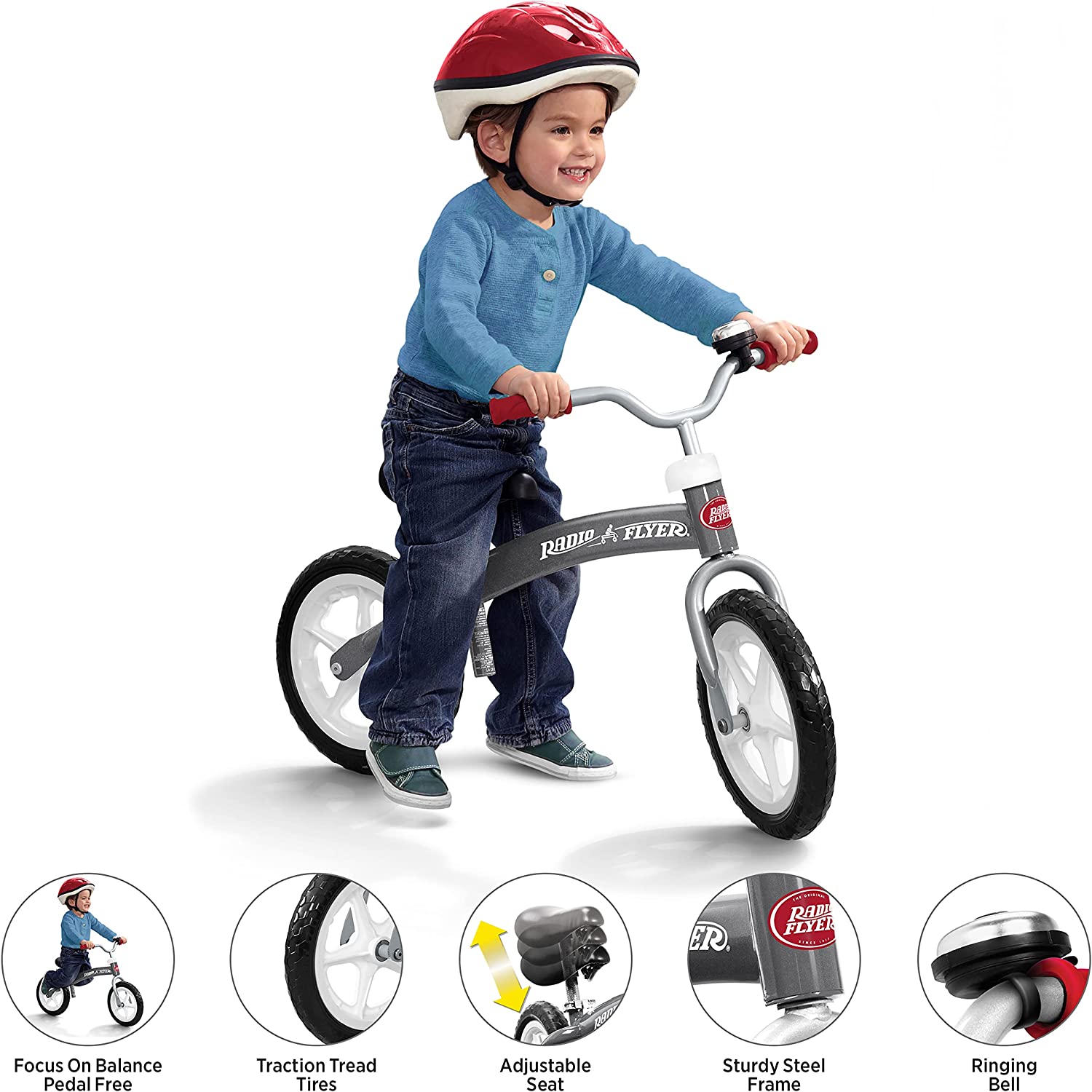 Radio Flyer Balance Bike Glide and Go. Gray Toddler Bike. 11 inches