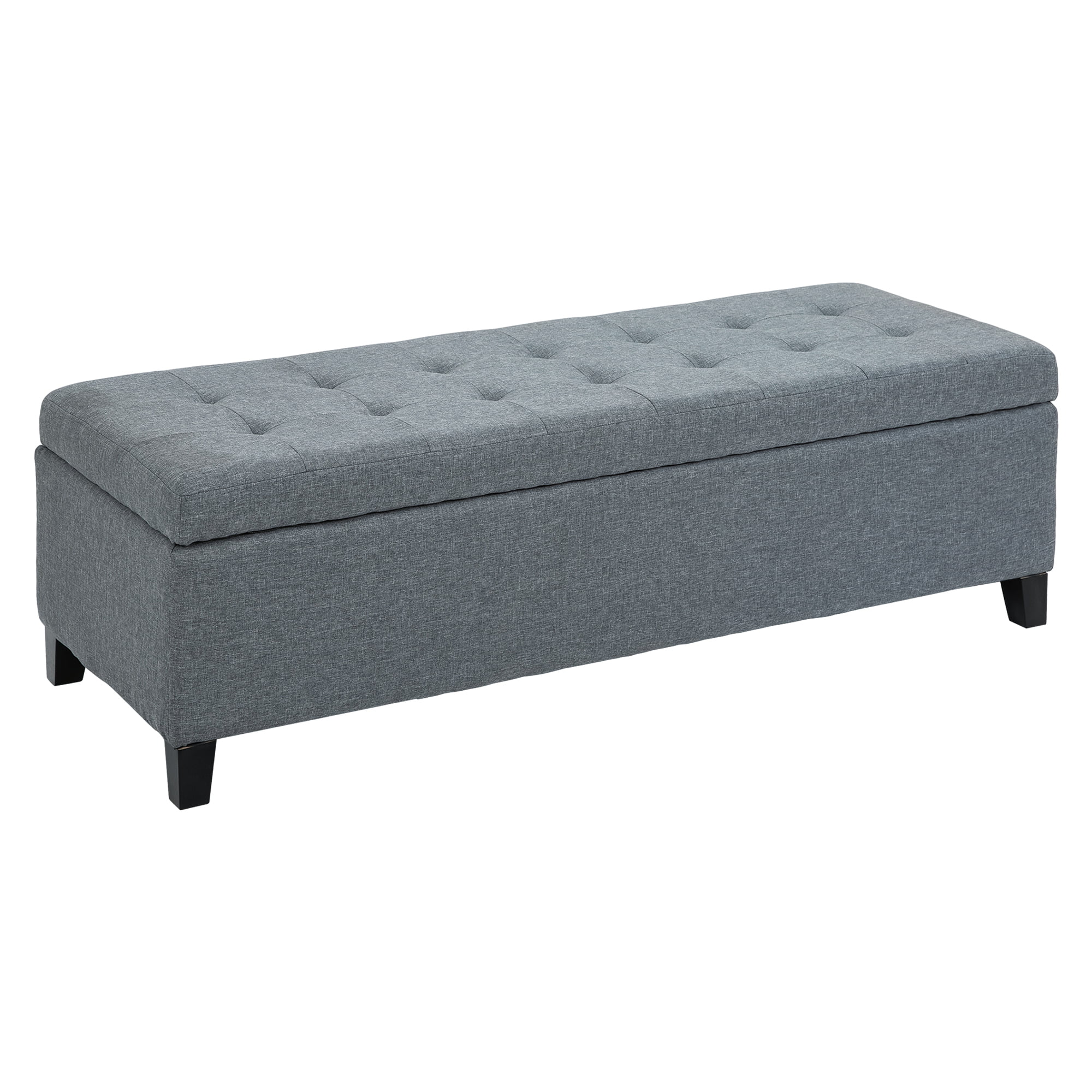 HomCom 51″ Large Tufted Linen Fabric Ottoman Storage Bench With Soft Close Top - Heather Grey