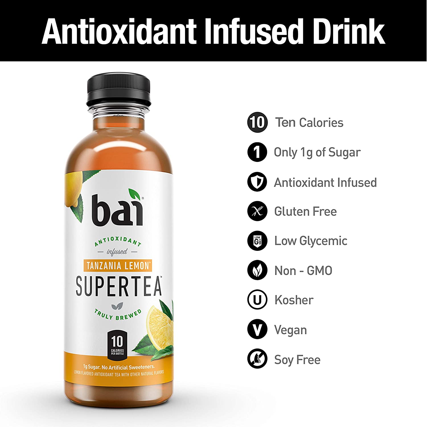 Bai Iced Tea. Tanzania Lemon. Antioxidant Infused Supertea.12 Count