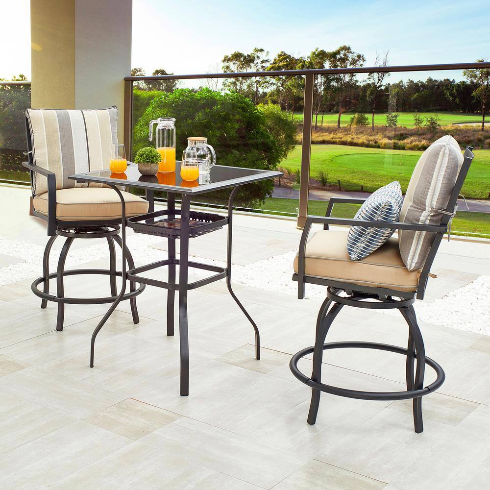 Patio Festival  3-Piece Metal Outdoor Bistro Set with Beige Cushions
