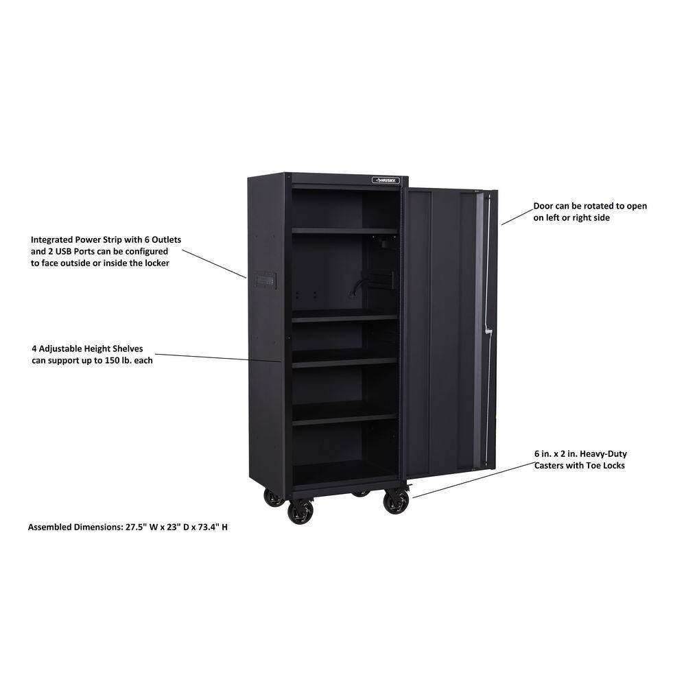 Husky H27LOCKER4 Heavy-Duty 27.5 in. 4-Shelf Matte Black Rolling Side Tool Locker