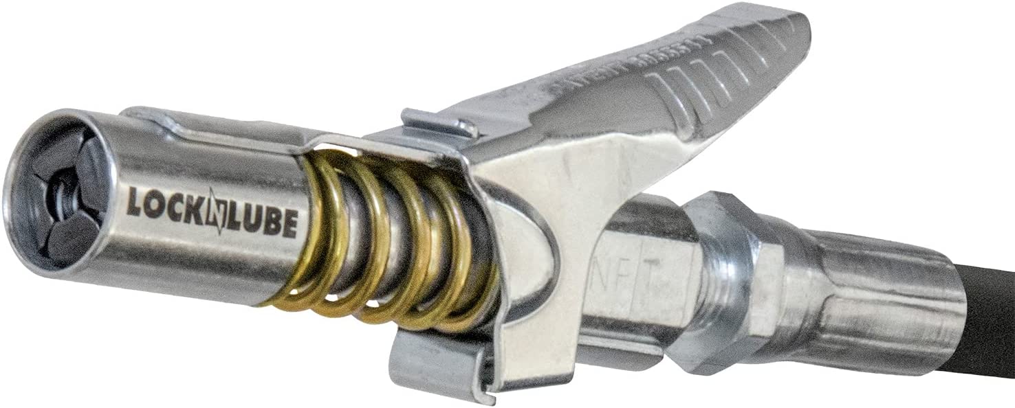 LockNLube GC81011 Grease Gun Coupler locks onto Zerk fittings. Rated 10.000 PSI. Long-lasting rebuildable tool.