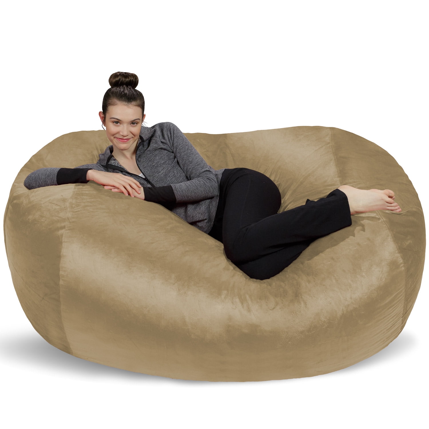 Sofa Sack Bean Bag Chair. Memory Foam Lounger with Microsuede Cover. Kids. Adults. 6 ft. Beige