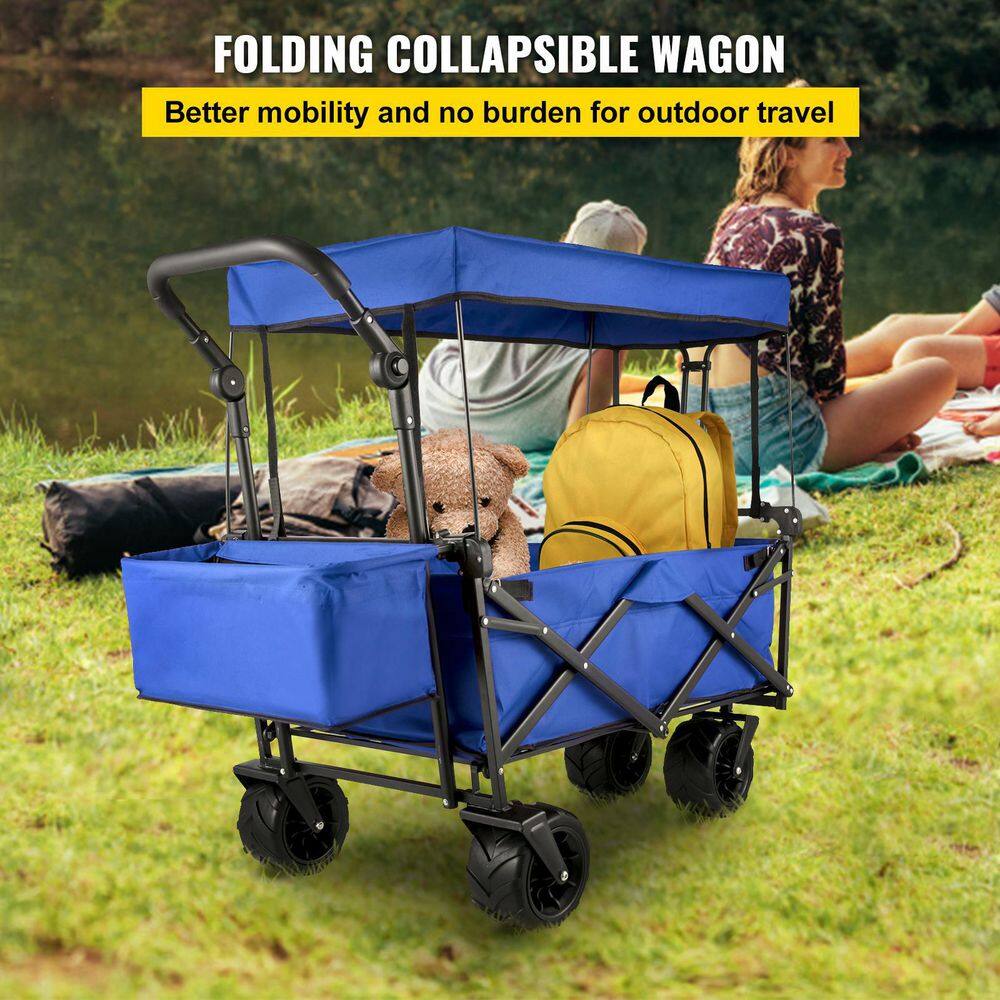VEVOR DZDPTC-BUHSKU0001V0 3 cu.ft. Collapsible Wagon Cart Foldable Extra Large Collapsible Steel Garden Cart with Adjustable Handles. Blue