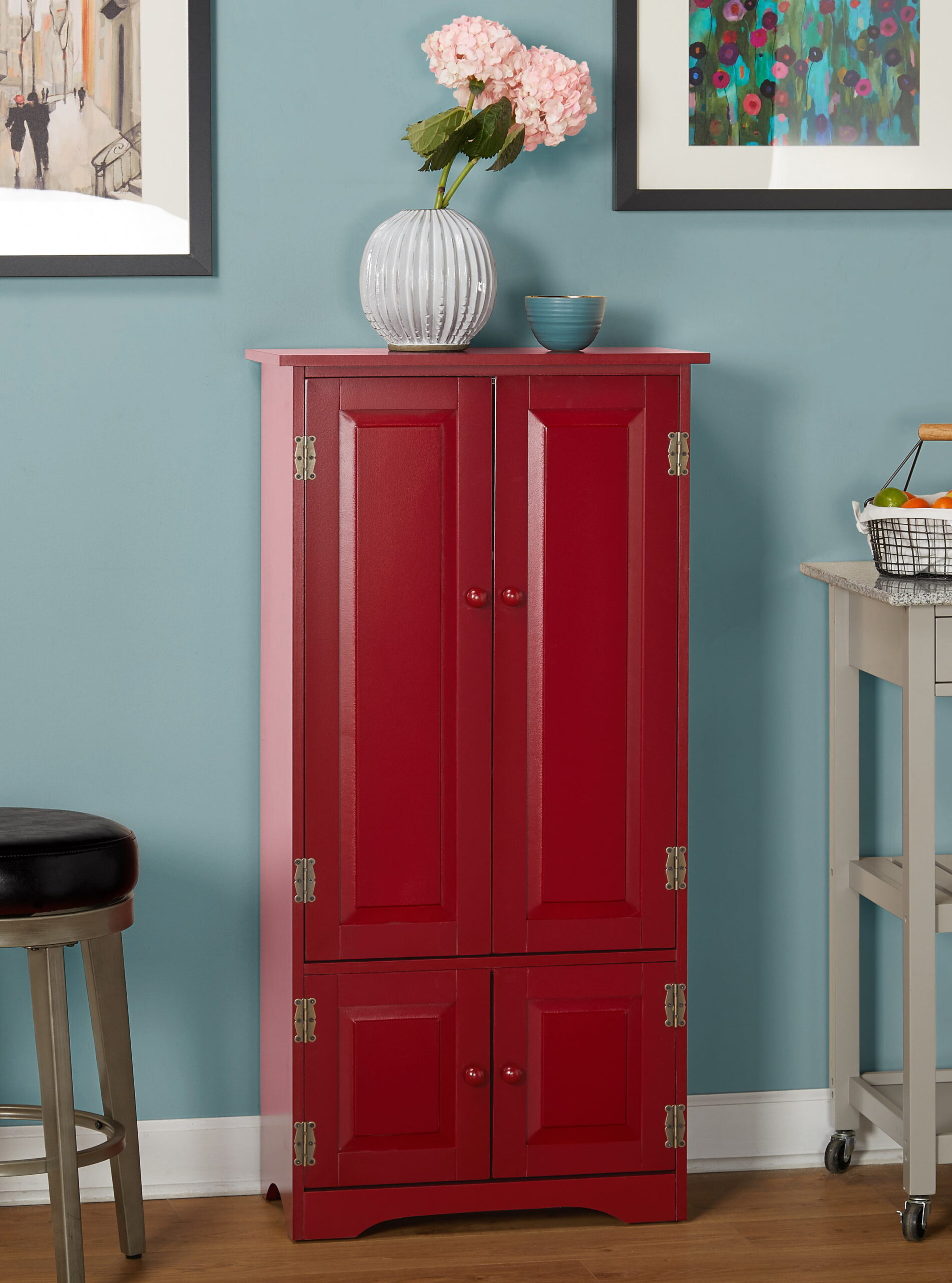 Versatile Wood 4-Door Floor Cabinet. Red