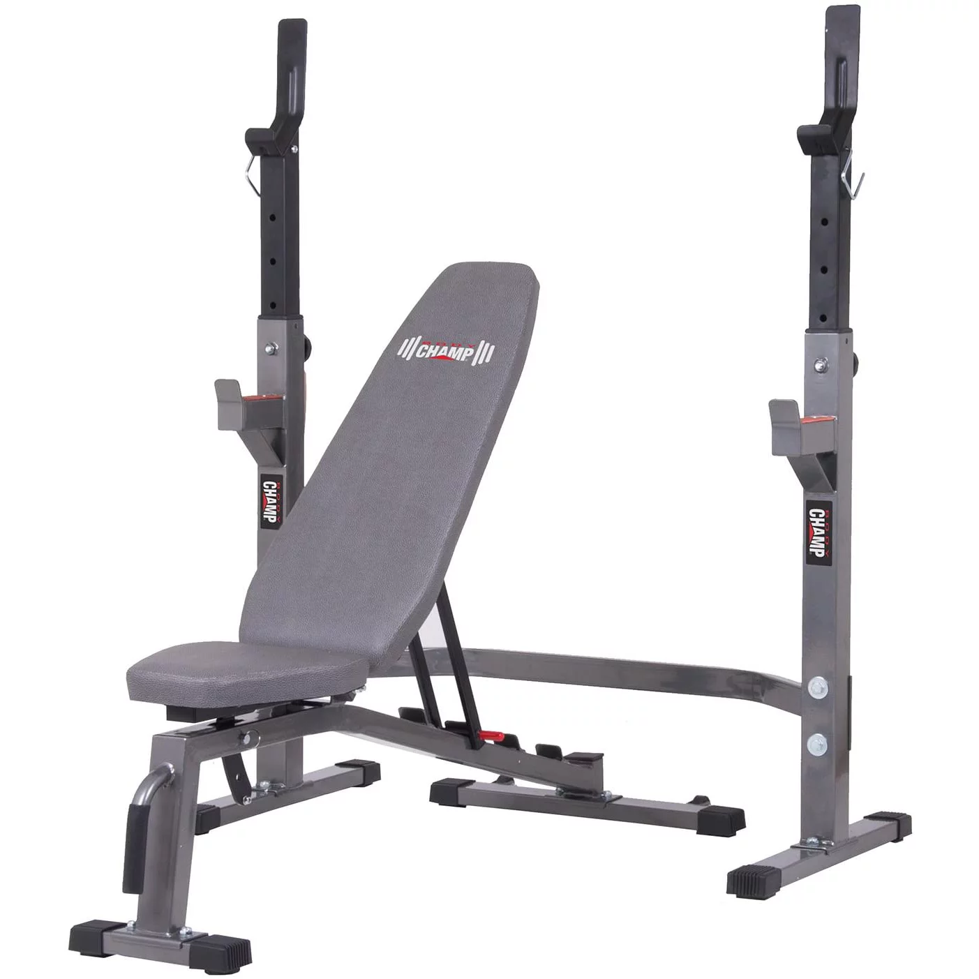 Body Champ PRO3900 Two Piece Set Olympic Weight Bench with Squat Rack. Gray