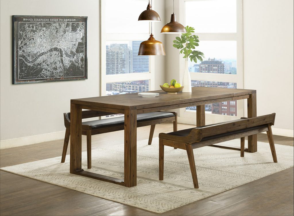 Boraam Rasmus Low Back Faux Leather and Wood Dining Bench. Chestnut Wire-Brush Finish