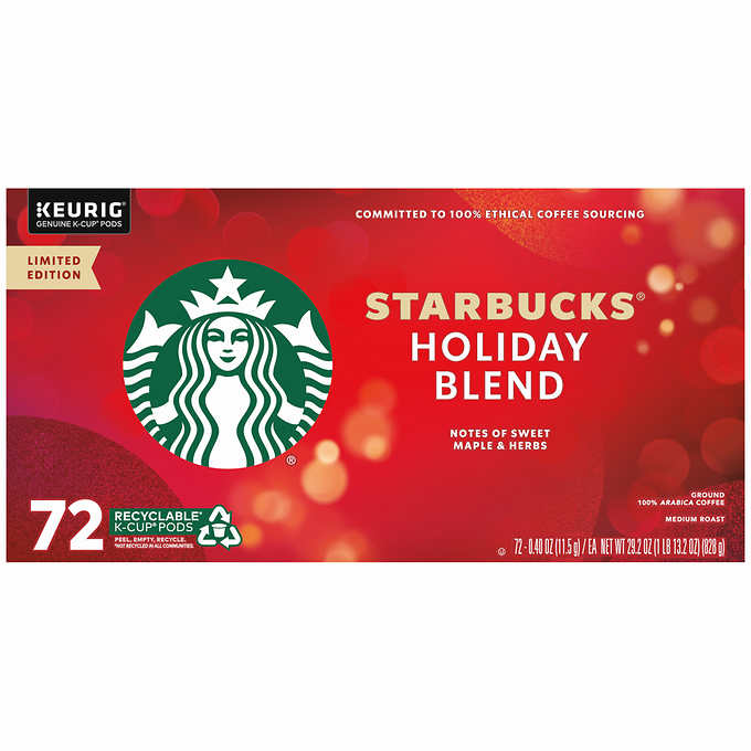 Starbucks Coffee Holiday Blend K Cup Pods 29.2 Oz 72 Count
