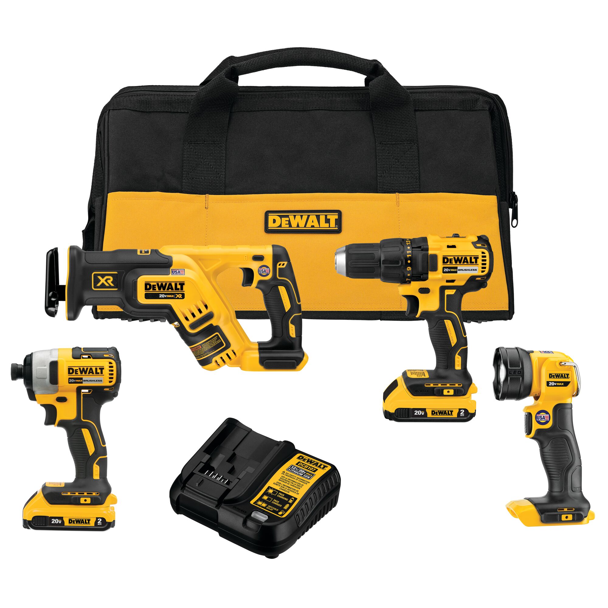 DEWALT 4-Tool 20-Volt Max Brushless Power Tool Combo Kit with Soft Case (2-Batteries and charger Included)