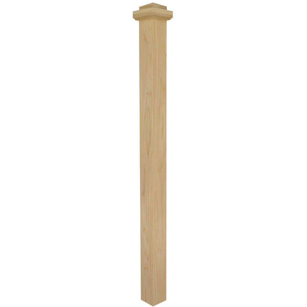 EVERMARK 4075P-056-SD00L Stair Parts 4075 56 in. x 3-1/2 in. Unfinished Poplar Square Craftsman Solid Core Box Newel Post