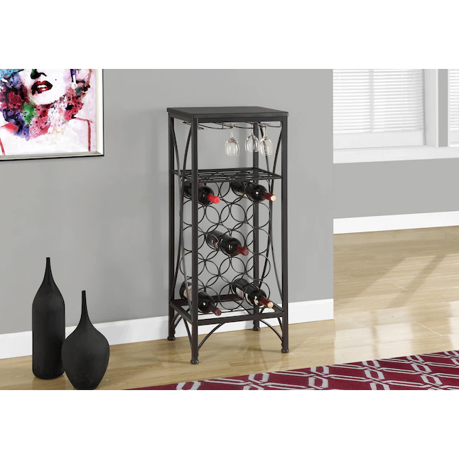 Monarch Specialties  40 In. H Home Bar Black Metal Wine Bottle and Glass Rack