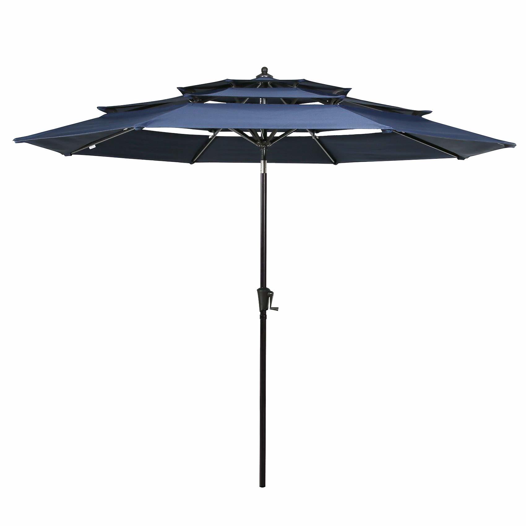 10ft Patio Umbrella Outdoor 3 Tier Vented Market Table Umbrella with 1.5″ Aluminum Pole and 8 Sturdy Ribs. (Dark Blue)