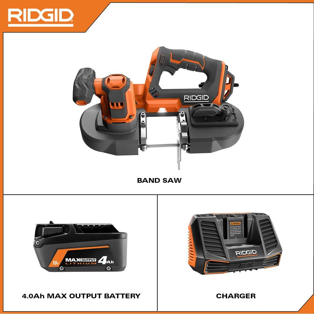 RIDGID R8604B-AC9540 18V Cordless Compact Band Saw Kit with 18V Lithium-Ion Max Output 4.0 Ah Battery and Charger