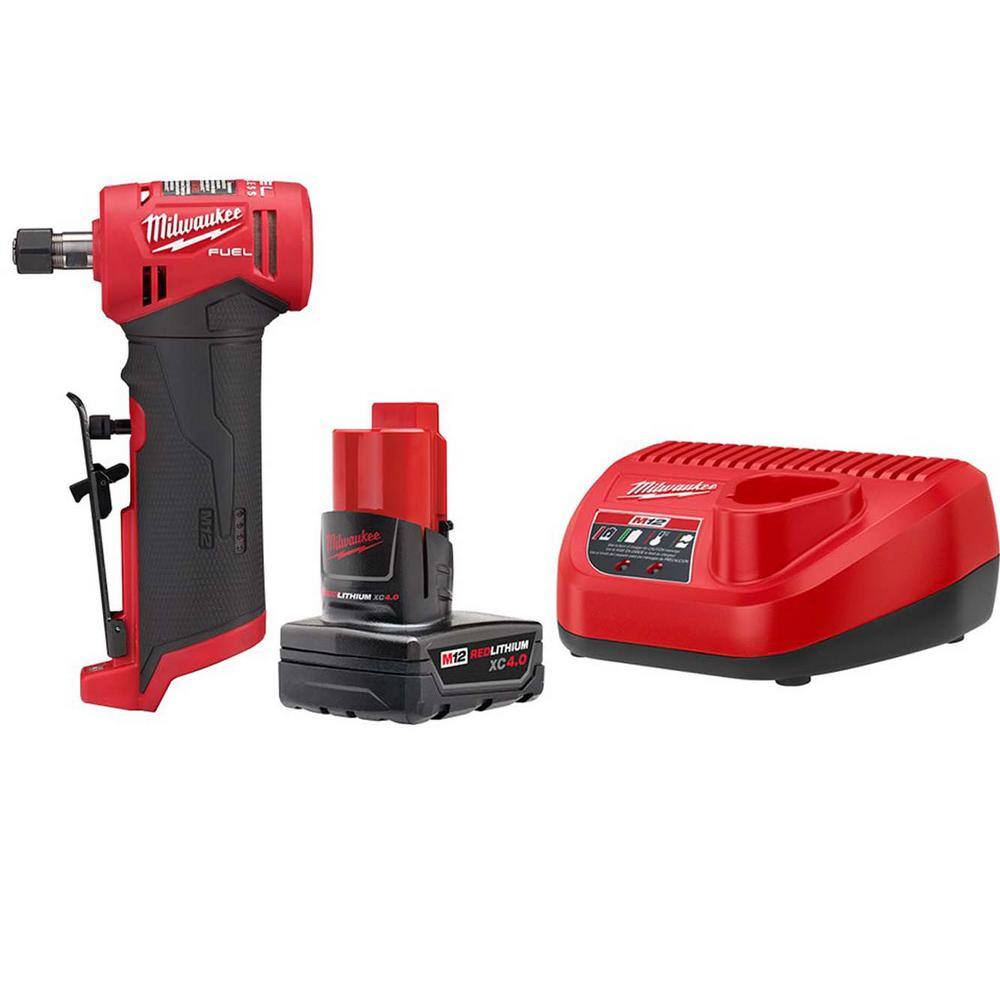 Milwaukee 48-59-2440-2485-20 M12 FUEL 12-Volt Lithium-Ion Brushless Cordless 1/4 in. Right Angle Die Grinder w/4.0 Ah Starter Kit