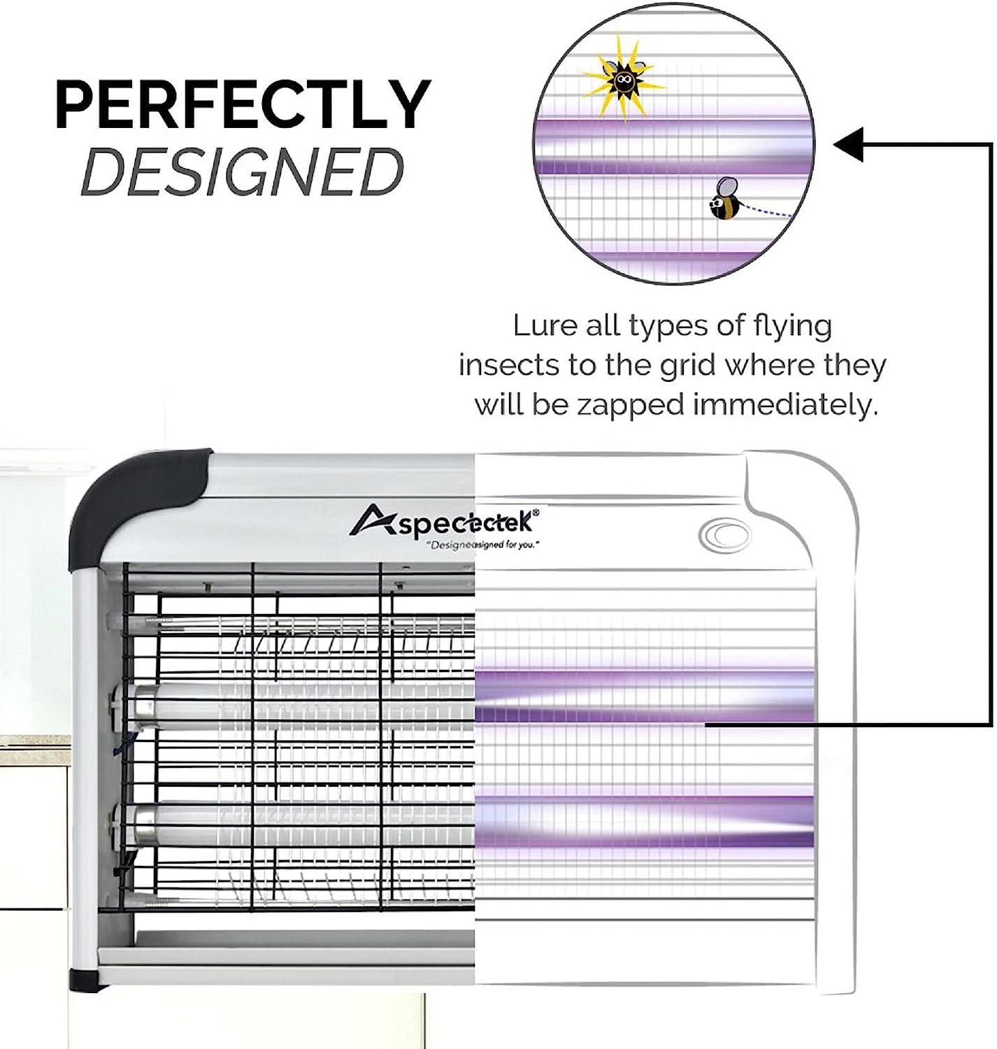 ASPECTEK Powerful 20W Electronic Indoor Insect Killer. Bug Zapper. Fly Zapper. Mosquito Killer-Indoor Use Including Free 2 PACK Replacement Bulbs