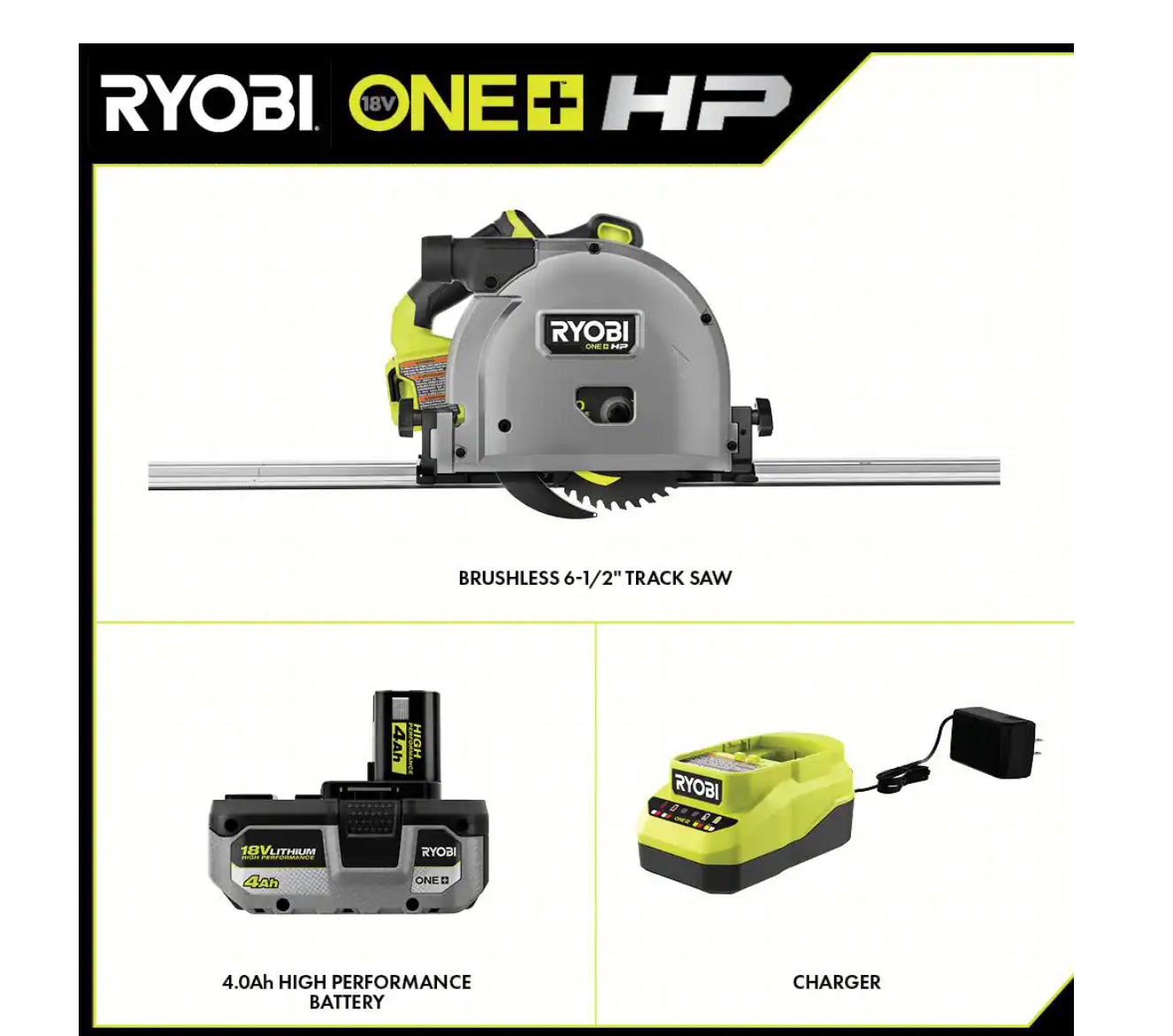 RYOBI PTS01K ONE+ HP 18V Brushless Cordless 6-1/2 in. Track Saw Kit with 4.0 Ah HIGH PERFORMANCE Battery and Charger