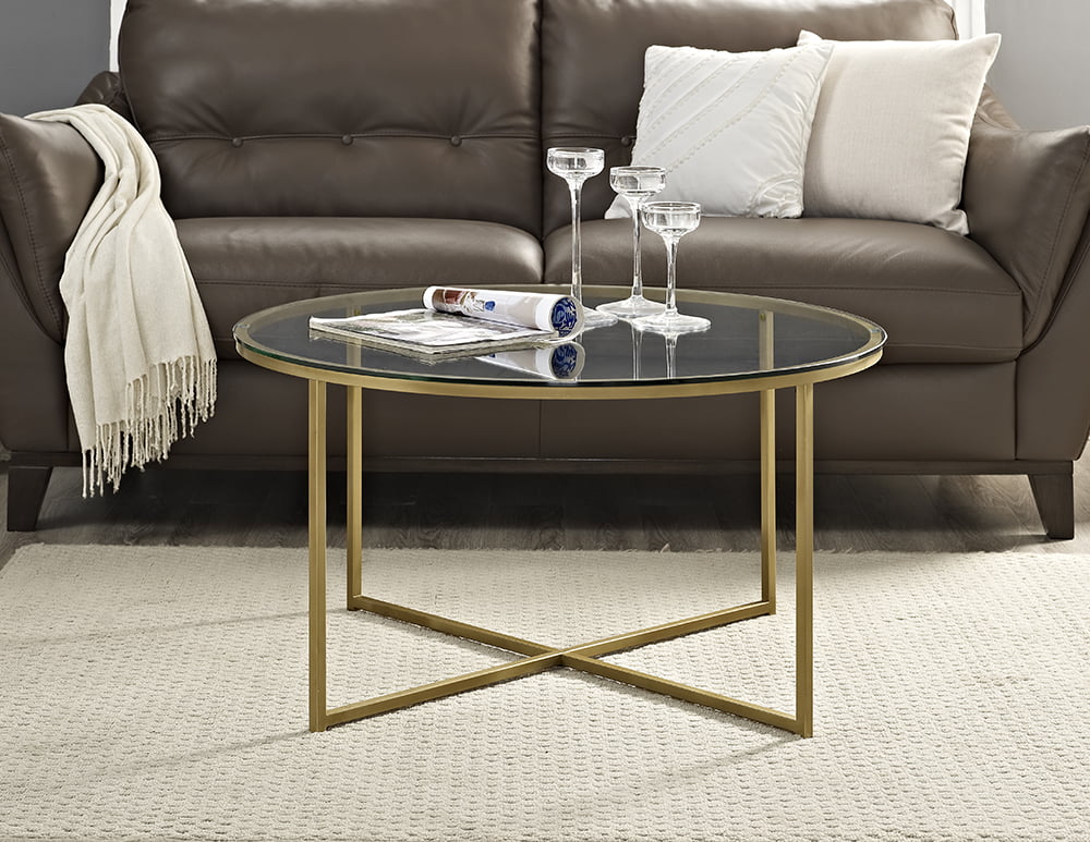 Ember Interiors Modern Round Coffee Table. Glass/Gold