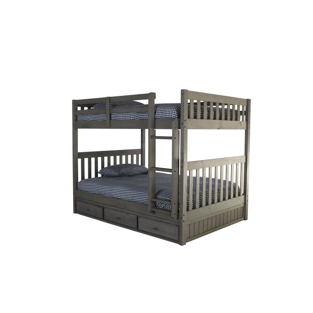 OS Home and Office Furniture  Charcoal Gray Series Charcoal Gray Full Size Over Full Size Bunkbed with Three Drawers
