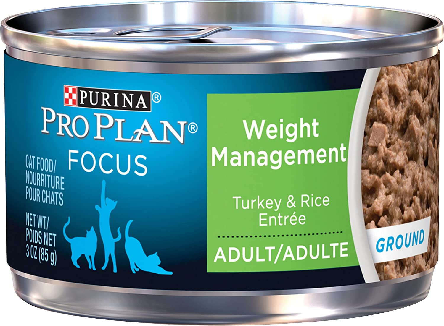 Purina Pro Plan Focus Adult Weight Management Ground Turkey & Rice Entree Canned Cat Food 3-oz case of 24