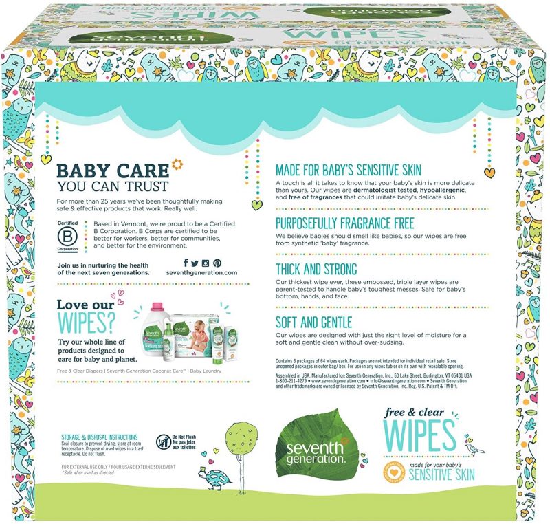 Seventh Generation Baby Wipes with Flip Top Dispenser . 384 Count