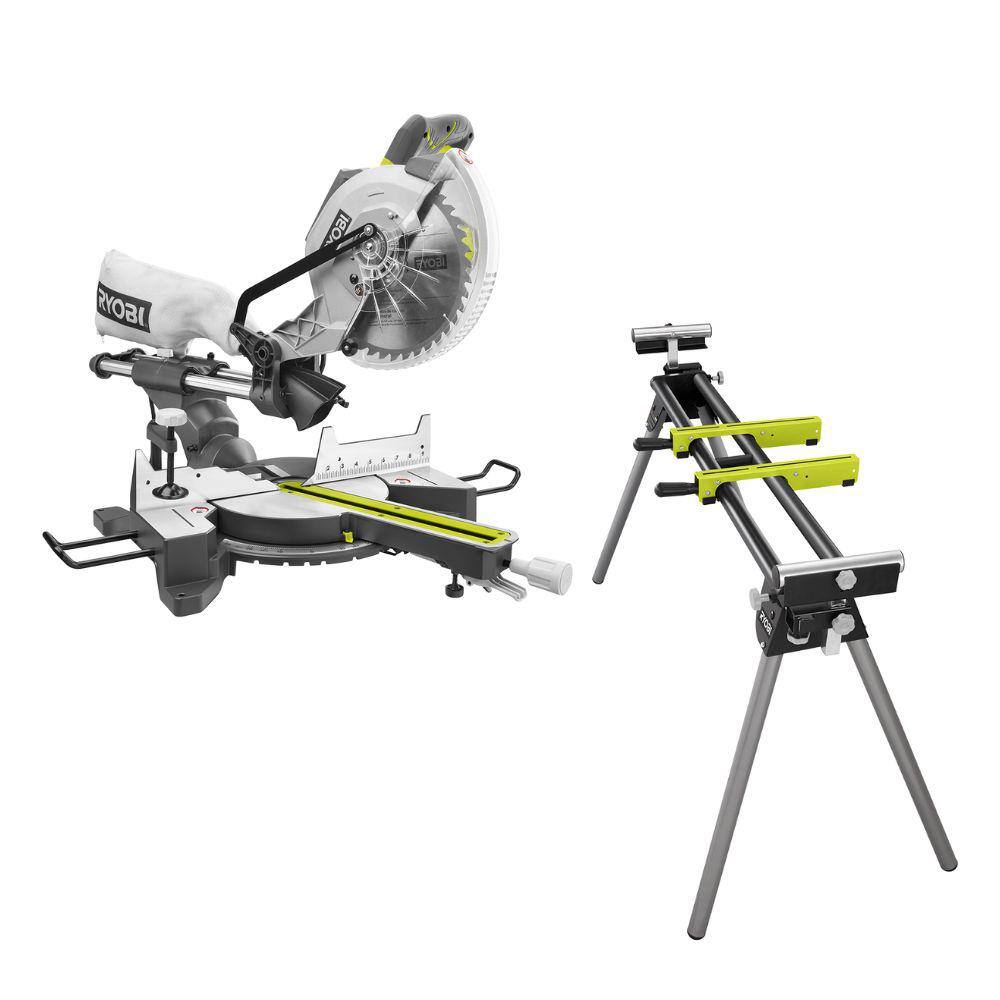 RYOBI TSS103-A18MS01G 15 Amp 10 in. Corded Sliding Compound Miter Saw and Universal Miter Saw QUICKSTAND
