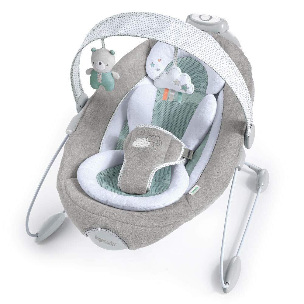 Ingenuity SmartBounce Automatic Baby Bouncer Seat with White Noise. Music. -Toy Bar & 2 Plush Infant Toys. 0-6 Months Up to 20 lbs (Pemberton)