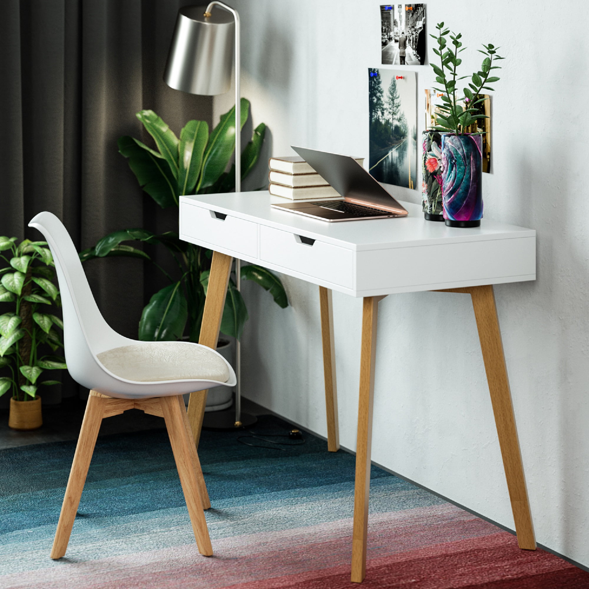 Homfa White Desk with Drawers. Study Work Desk Table for Home Office Writing