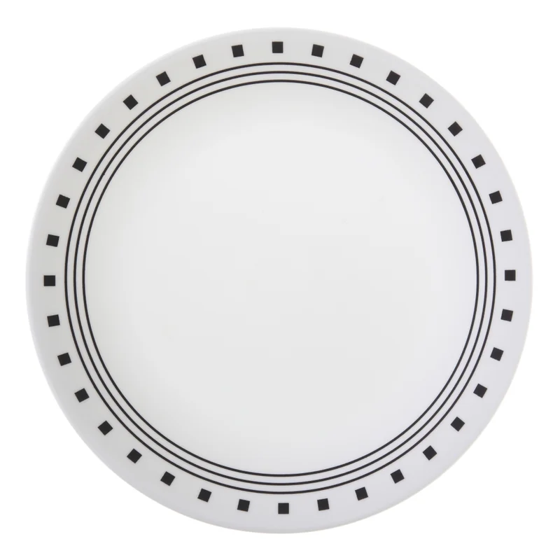 Corelle 1074211 Livingware Black/White Glass City Block Luncheon Plate. (Set of 6)