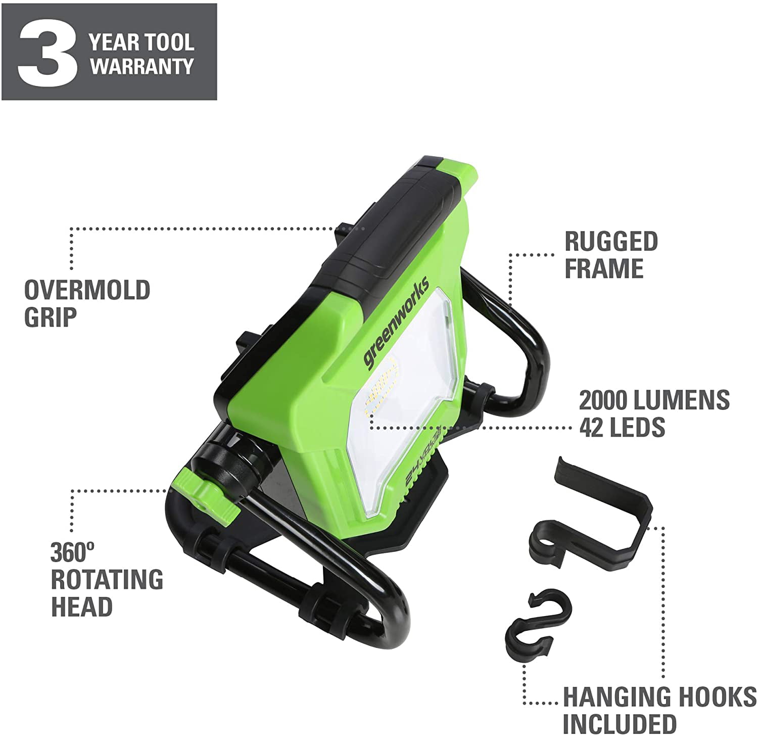 Greenworks 24V AC/DC 2000-Lumen LED Work Light (Tool-Only). 3502302AZ